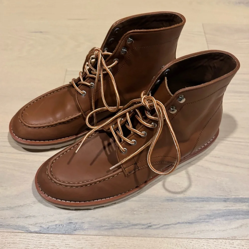 Thursday Boot Company Brown Leather Moc Toe Work Boots with Cream Sole